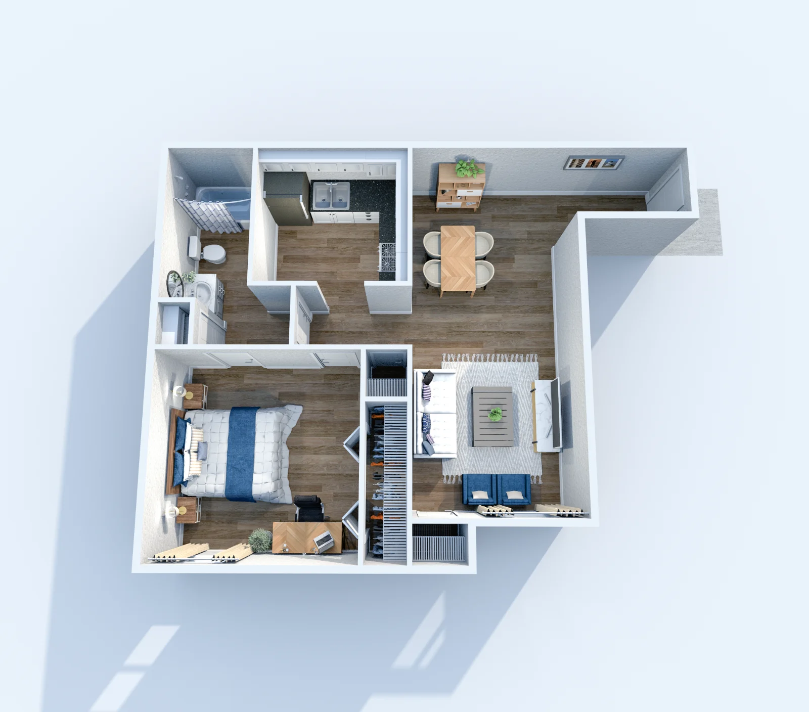 Brickyard Flats — floor plan, Plan A1 · 1 bed · 1 bath · 690 sq ft