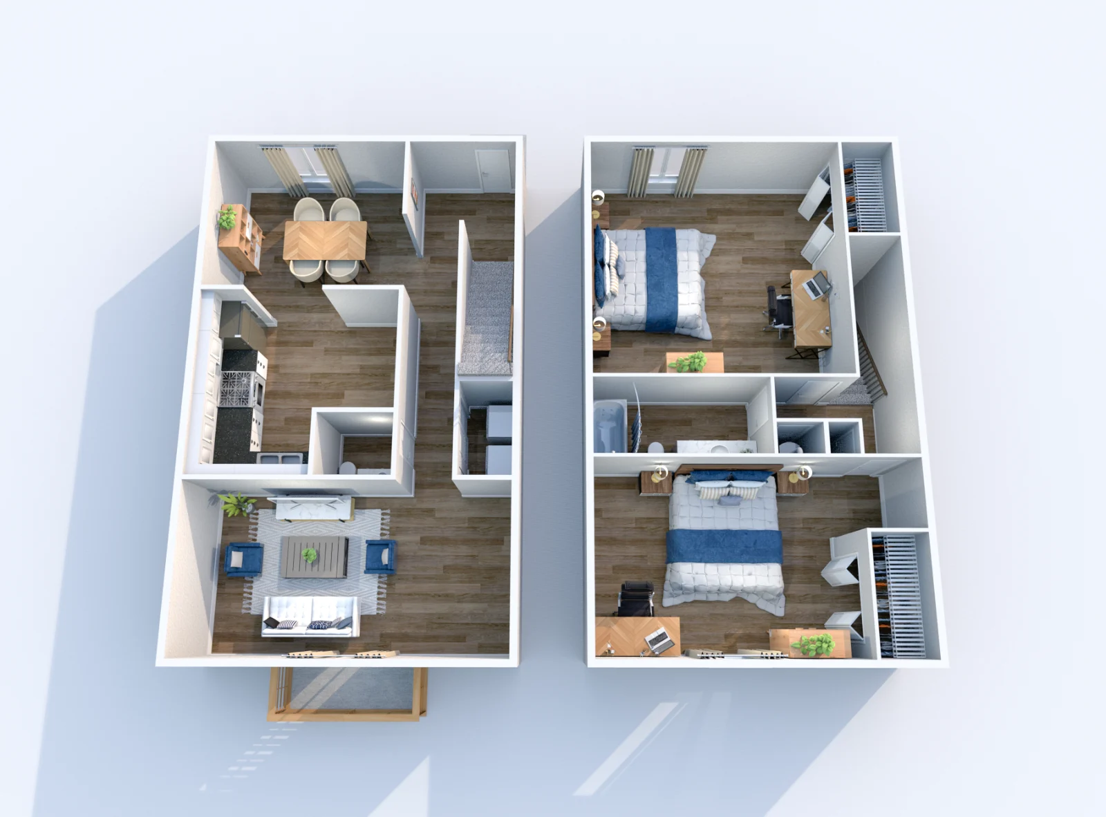 Brickyard Flats — floor plan, Plan B3 · 2 bed · 1.5 baths · 1,098 sq ft · Townhome