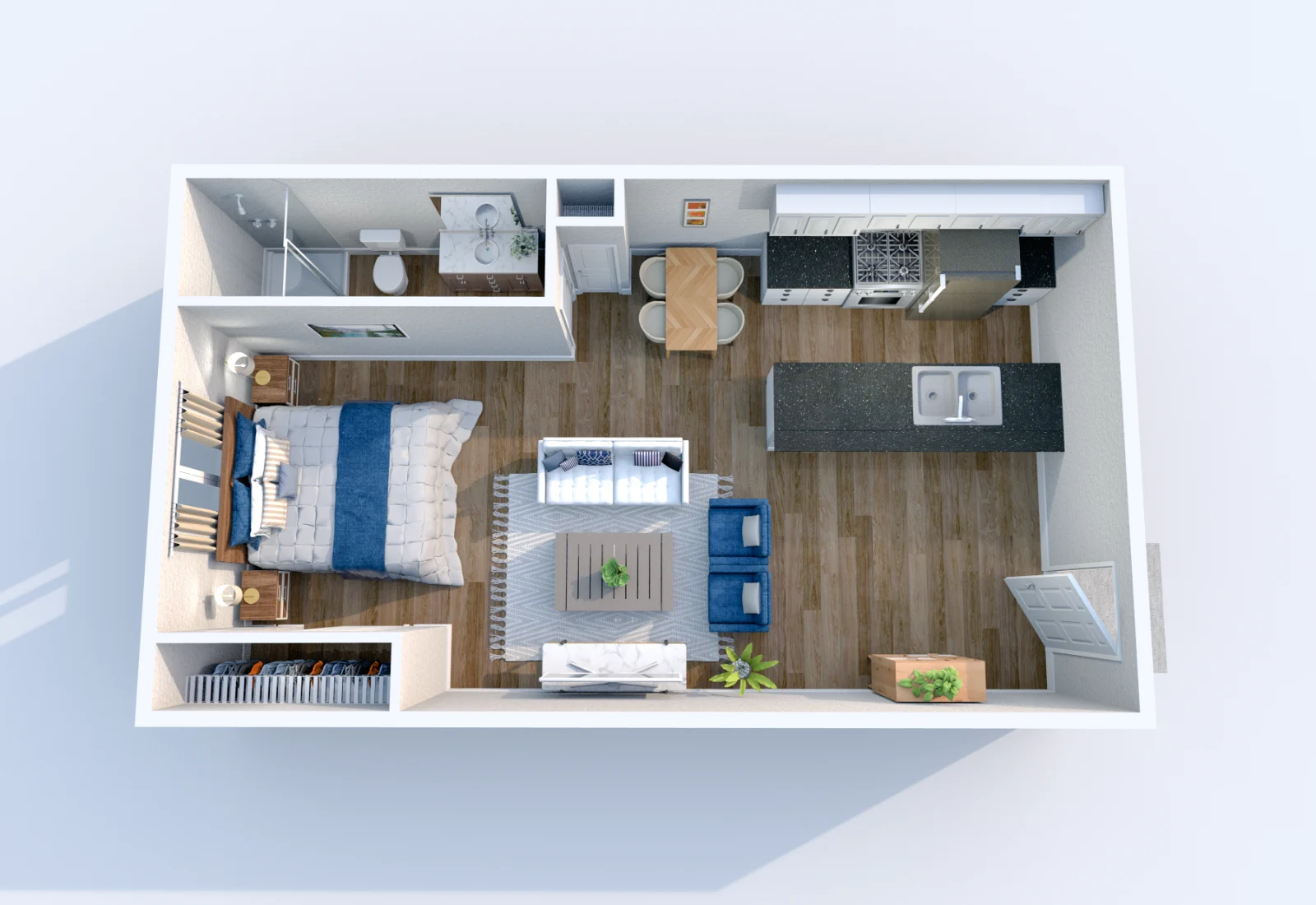 Brickyard Flats — floor plan, Plan E1 · Studio · 1 bath · 450 sq ft